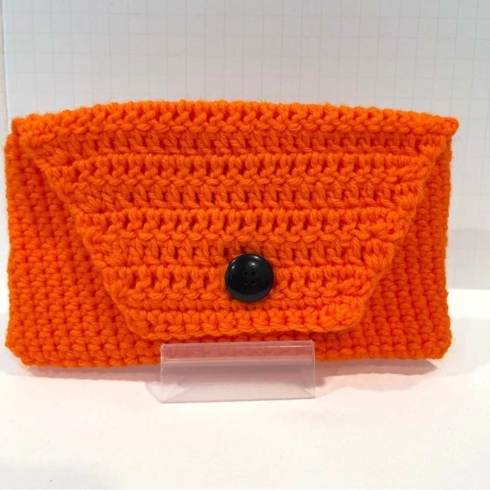 🔥 Handmade Crochet Clutch Halloween Bat Orange Black New